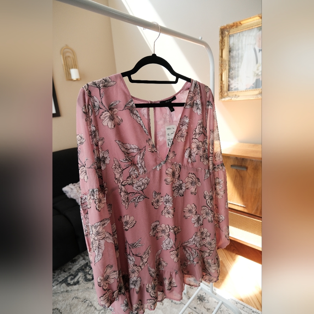 Pink Floral Plunge Mini Dress